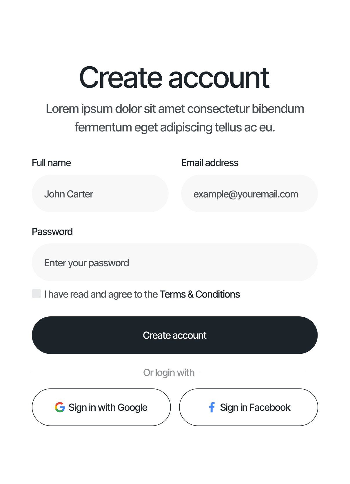 Create Account Form UI 